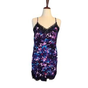 Express purple abstract floral lace lined slip dress size M